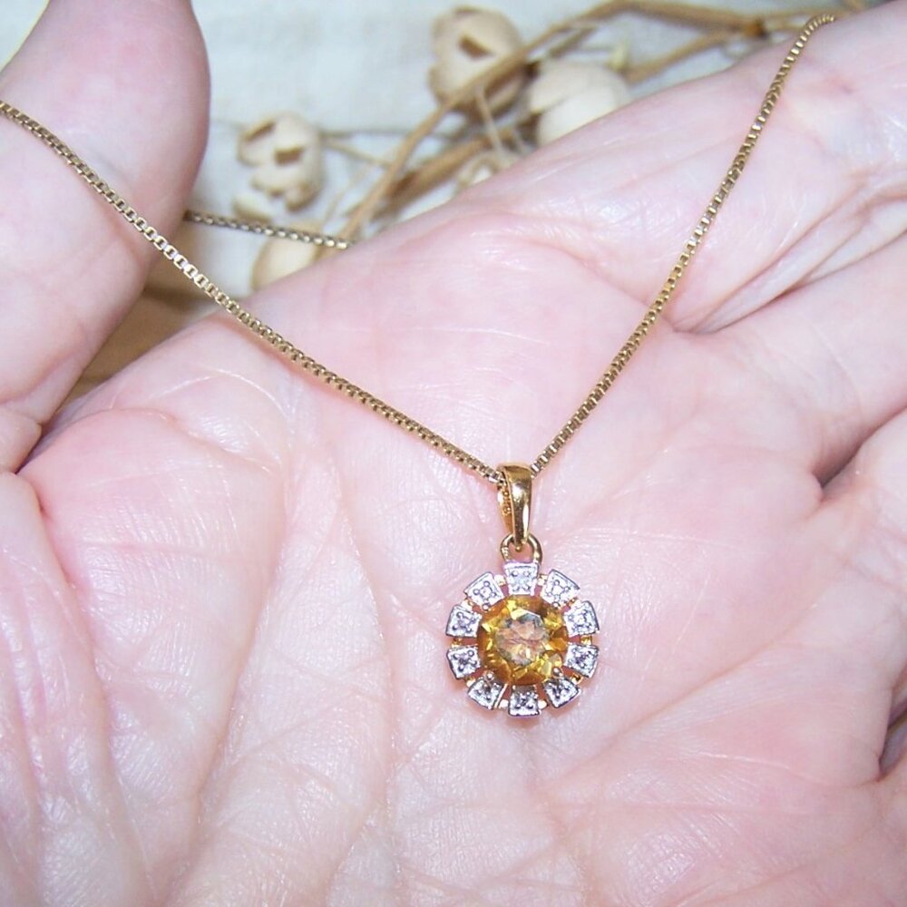 PAJ Sterling Silver Vermeil Citrine and Diamond Accent Pendant